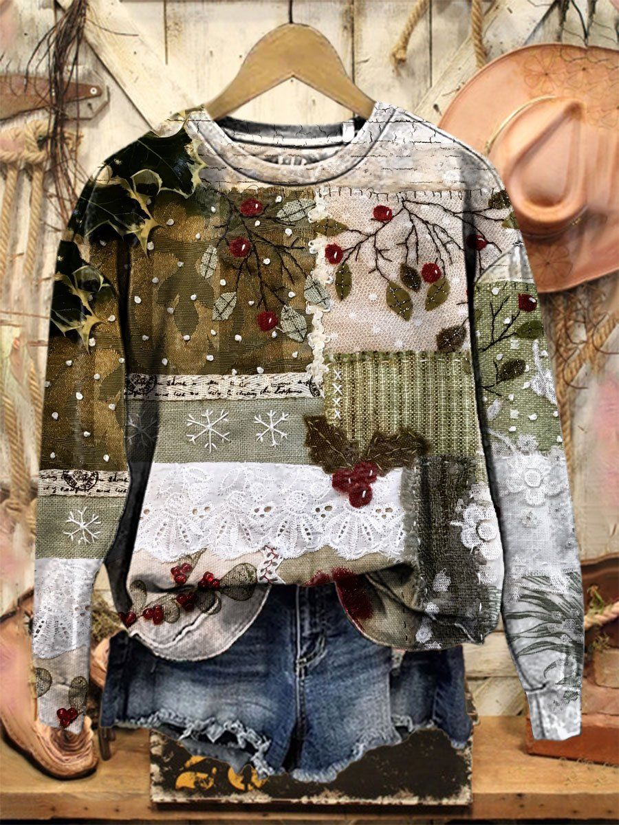 Casual Christmas Crew Neck Loose Sweatshirt
