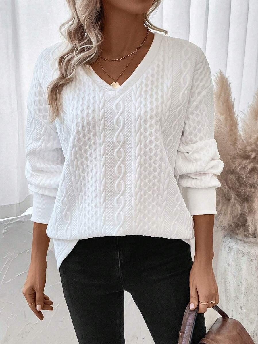 Plain Vintage Loose Fashionable And Casual Solid Color V-neck Warm Loose Long-sleeved Sweatshirt