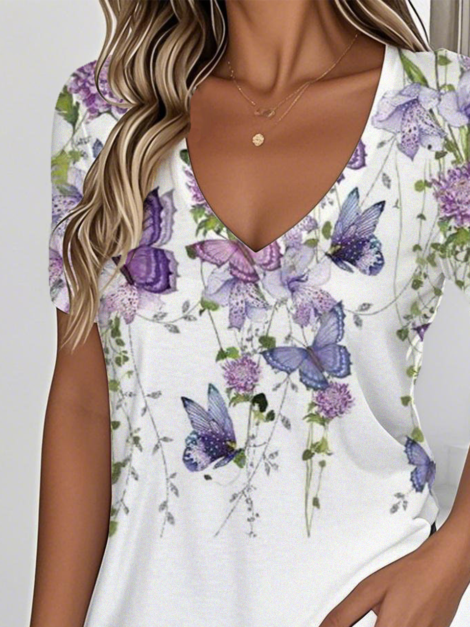 Floral Simple V Neck T-Shirt