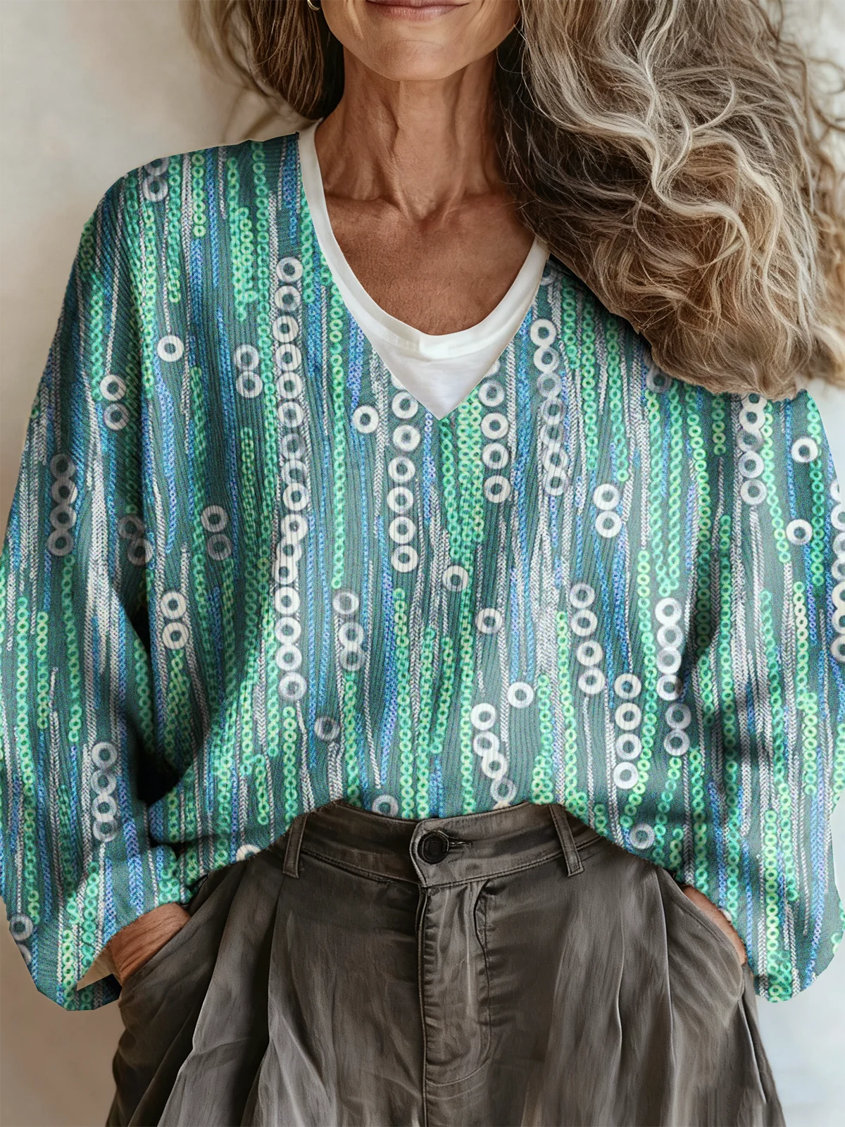 Loose Geometric V Neck Vintage Sweater
