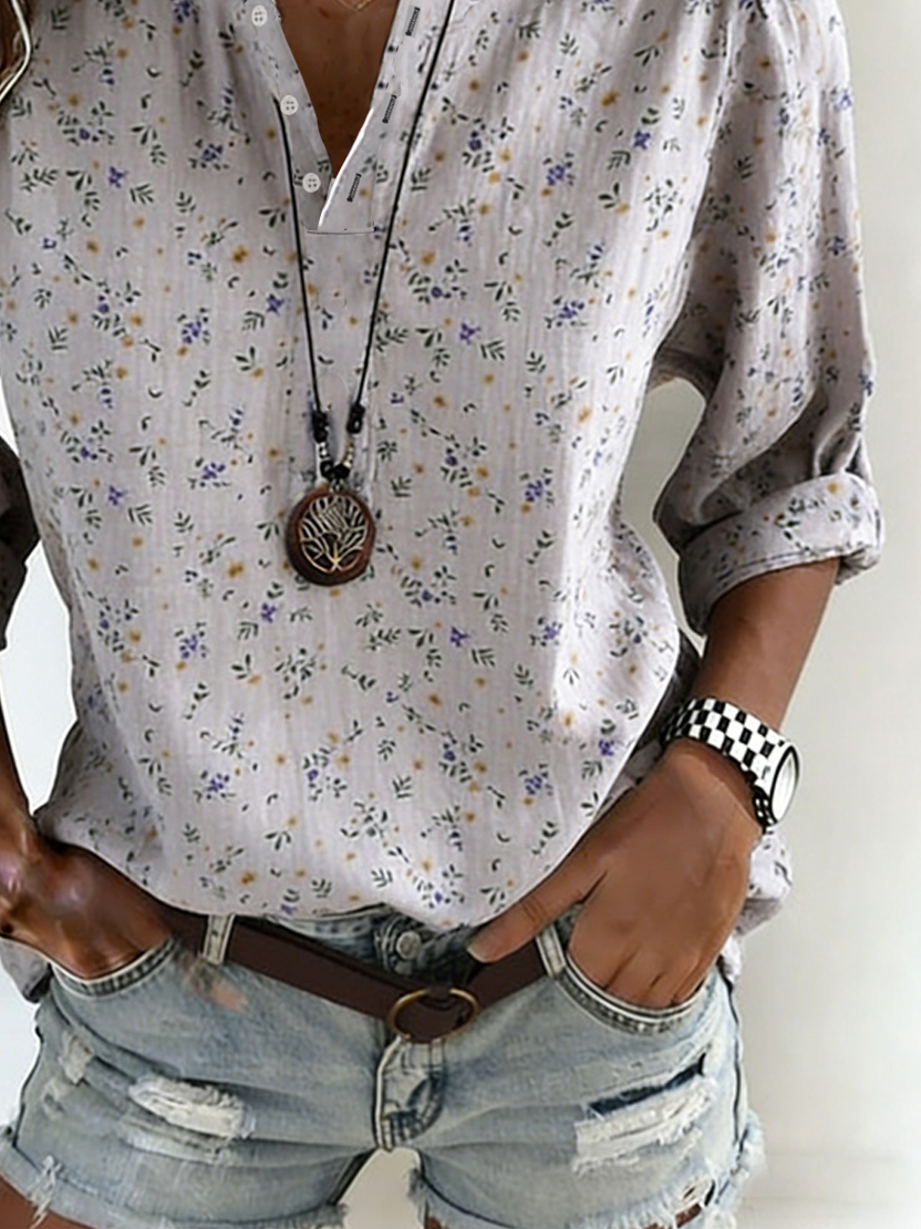Cotton-Blend Ditsy Floral Others Elegant Shirt
