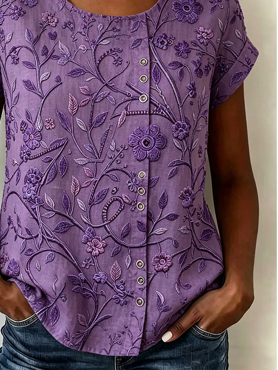 Linen Blend Crew Neck Vintage Shirt