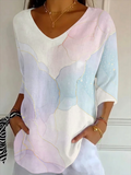 Women's Three Quarter Sleeve T-shirt Spring/Fall As Picture Abstract Printing V Neck Daily Going Out Casual Top