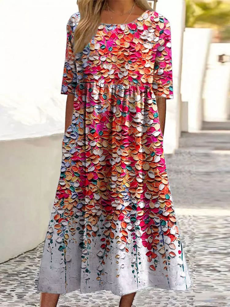 Cotton Floral Casual Dress With No