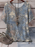Women's Short Sleeve T-shirt Summer Blue Floral Printing Crew Neck Daily Going Out Casual Top