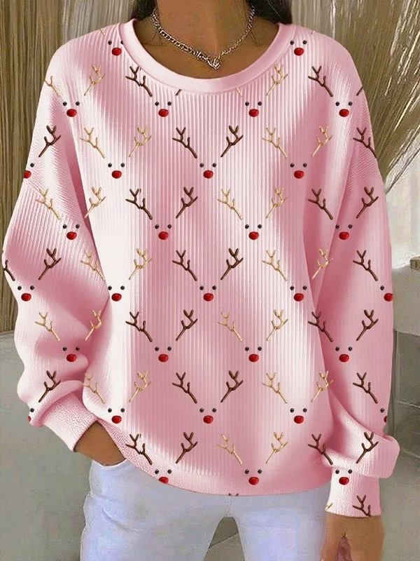 Printing Casual Christmas Elk Loose Sweatshirt