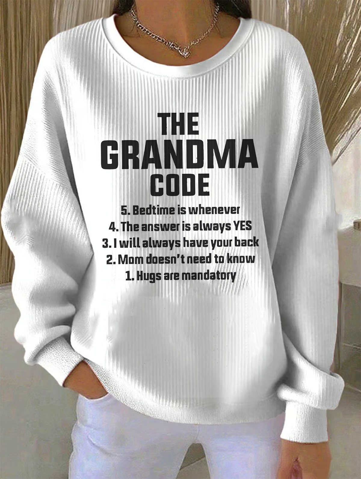 Cotton-Blend Crew Neck Letter Pattern Vintage Sweatshirt