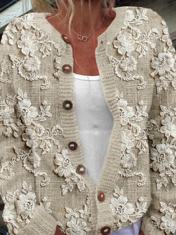 Vintage Floral Lace Print Cardigan