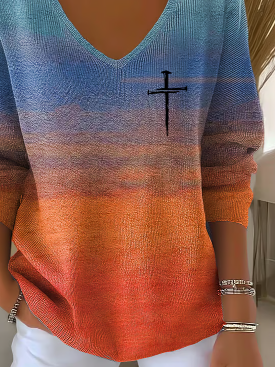 Women's Long Sleeve T-shirt Spring/Fall As Picture Abstract Printing V Neck Daily Going Out Casual Top