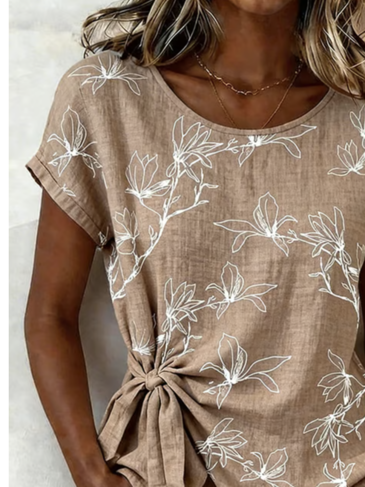 Elegant Loose Botanical Pattern Crew Neck Shirt