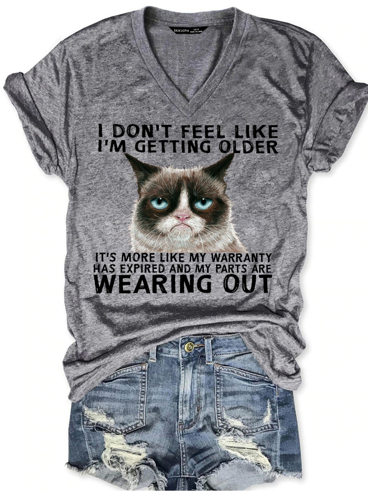 Women's Funny Qoute Grumpy Cat Crew Neck Loose Casual T-Shirt