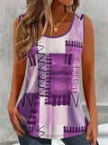Loose Elegant Plaid Crew Neck Tank Top