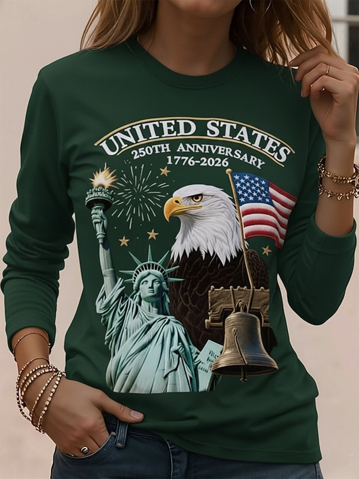 Independence Day Patriotic Long-sleeved Women's T-shirt