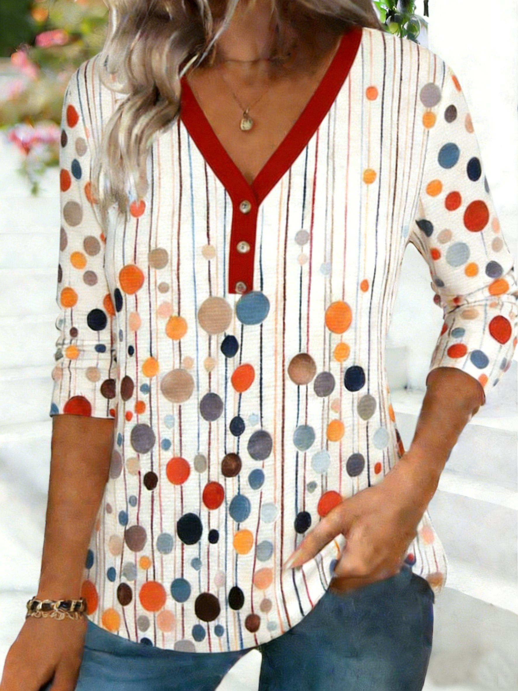 Abstract Print V Neck Jeraey Casual T-Shirt