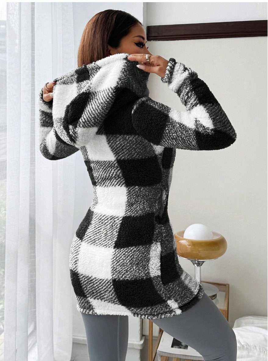 Casual Hoodie Color Block Trench Coat