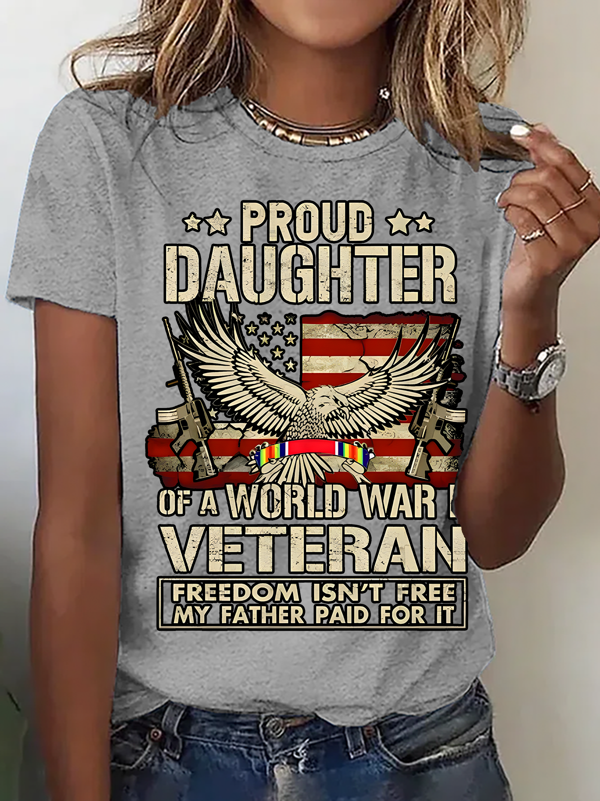Proud Daughter Of A Wwii Veteran T-Shirt World War 2 Veterans Daughter Cotton T-Shirt
