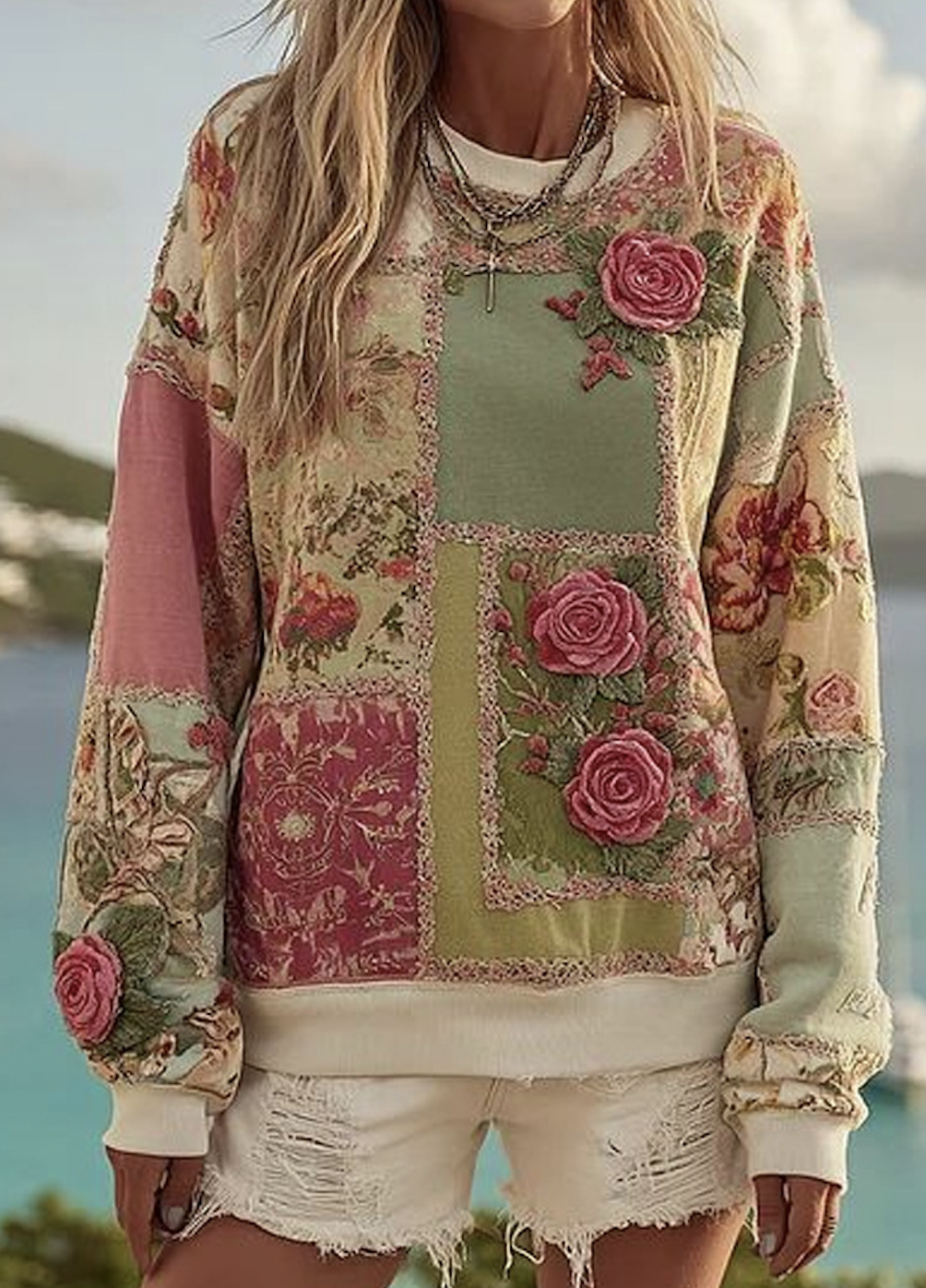 Women’s Casual Floral Print Cotton Crew Neck Regular Sweatshirt