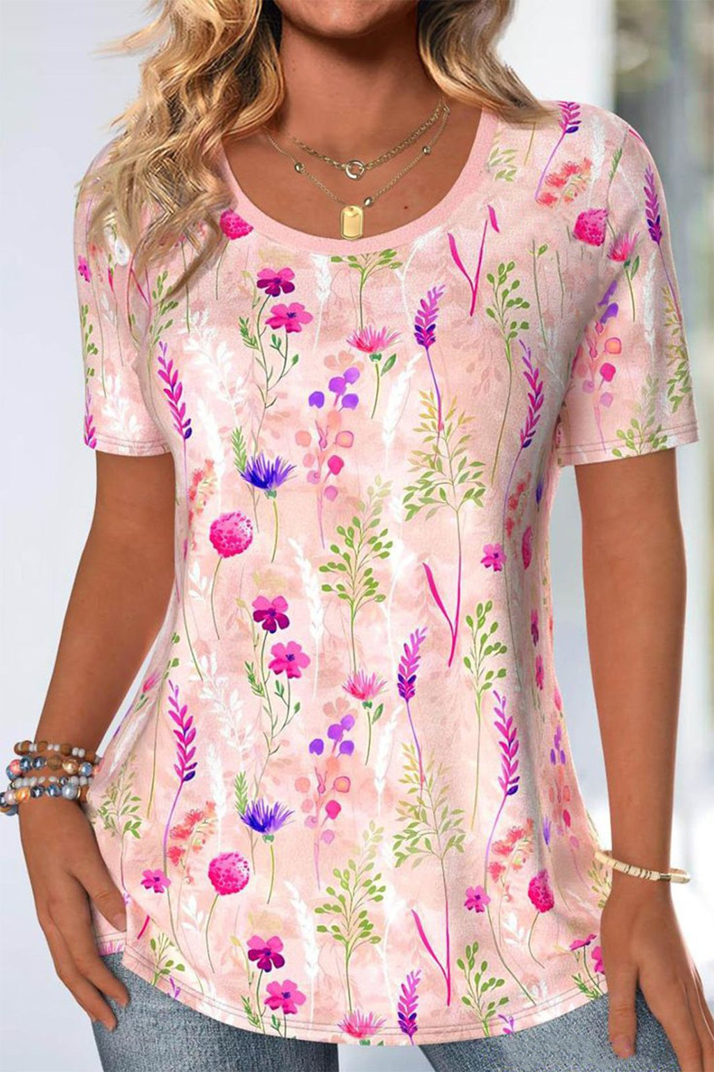 Casual Floral Crew Neck Loose T-Shirt