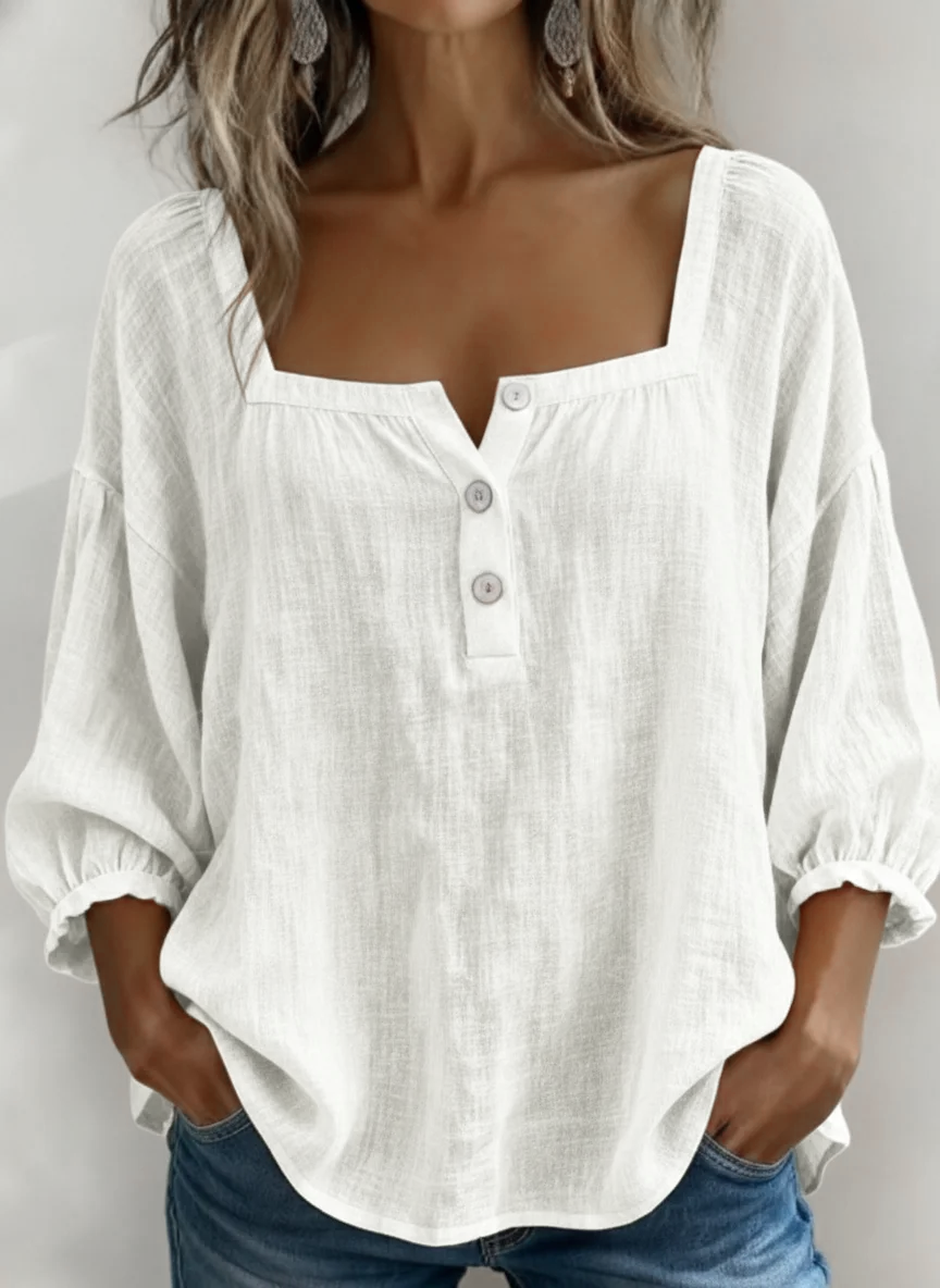 Women's Three Quarter Sleeve Blouse Spring/Fall White Plain Printing Square Neck Daily Going Out Vintage Top