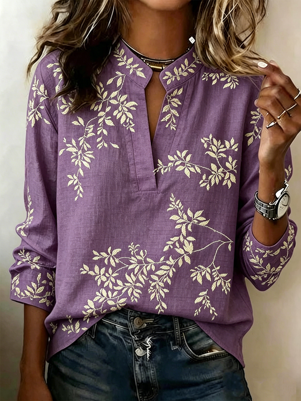 Loose Cotton-Blend Casual Blouse
