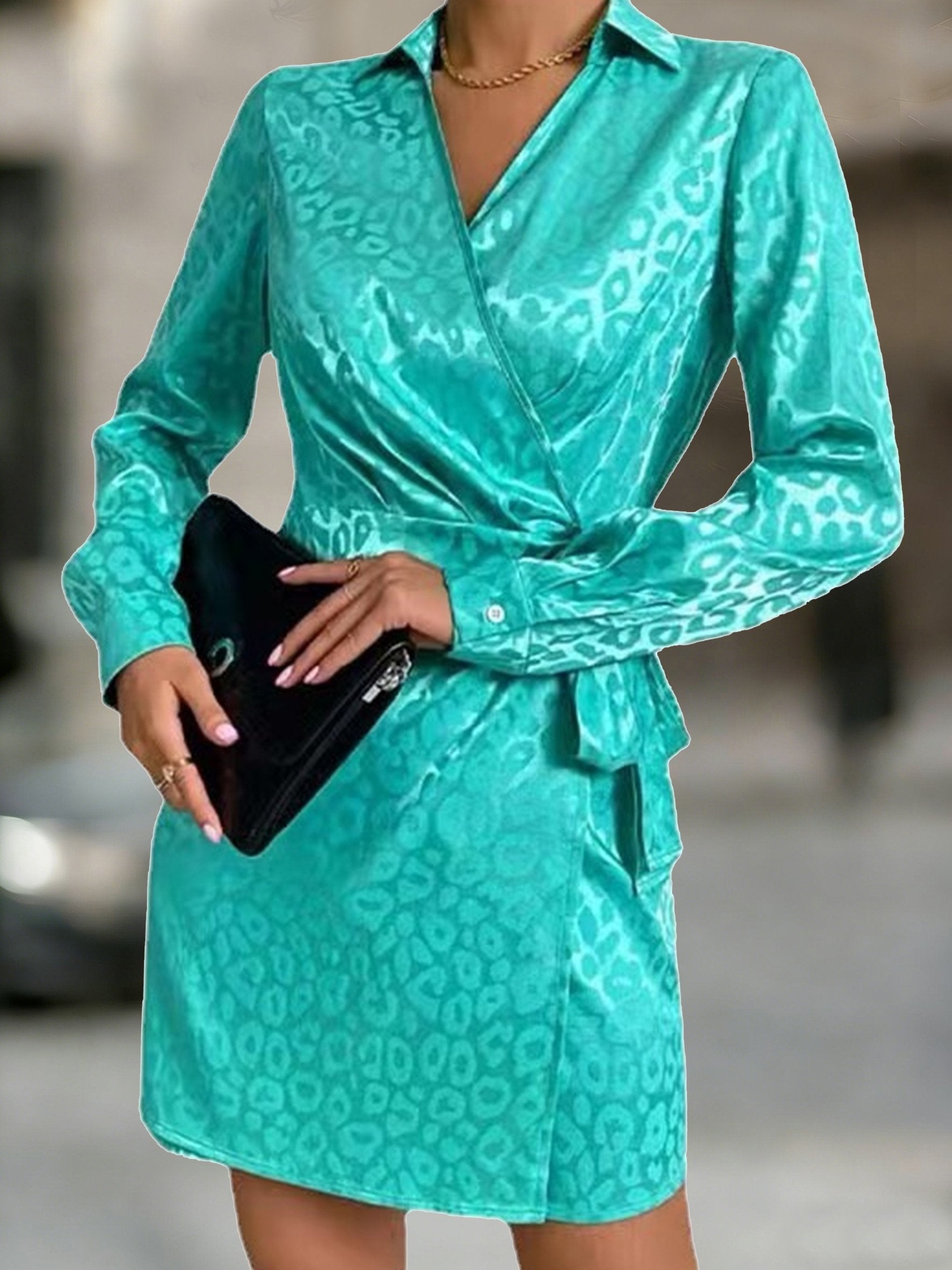 Stain Leopard V Neck Long Sleeve Elegant Going Out Mini Dress