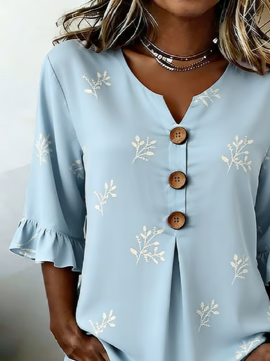 Women's Half Sleeve Blouse Summer Blue Floral Printing V Neck Daily Going Out Vintage Top