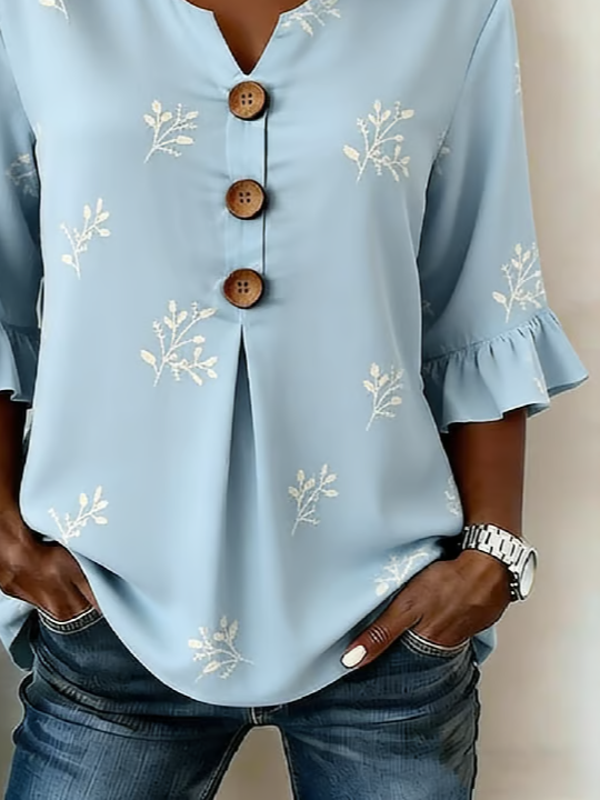 Women's Half Sleeve Blouse Summer Blue Floral Printing V Neck Daily Going Out Vintage Top