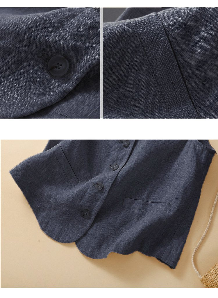 Plain Others Linen Vintage Vest