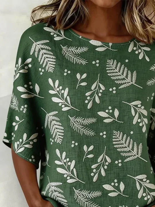 Women's Half Sleeve Blouse Summer Green Floral Printing Crew Neck Daily Going Out Vintage Top