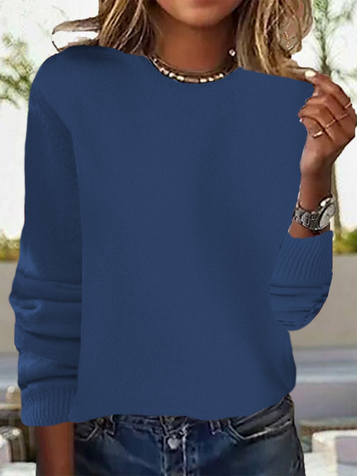 Women Casual Plain Spring/Fall Daily Loose Long Sleeve Yarn/Wool yarn H-Line Regular Sweaters