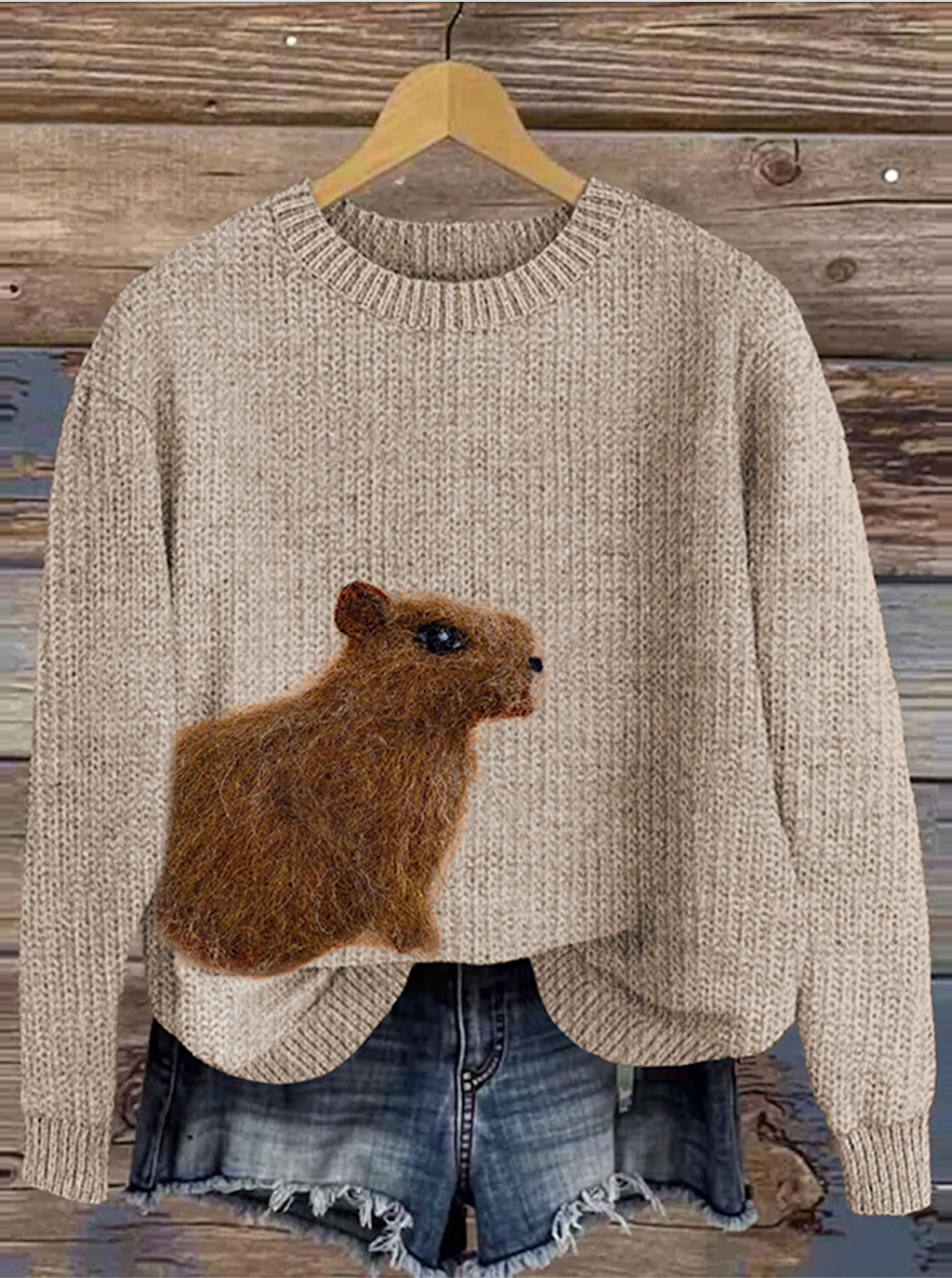 Cute Dolphin Pattern Round Neck Sweater
