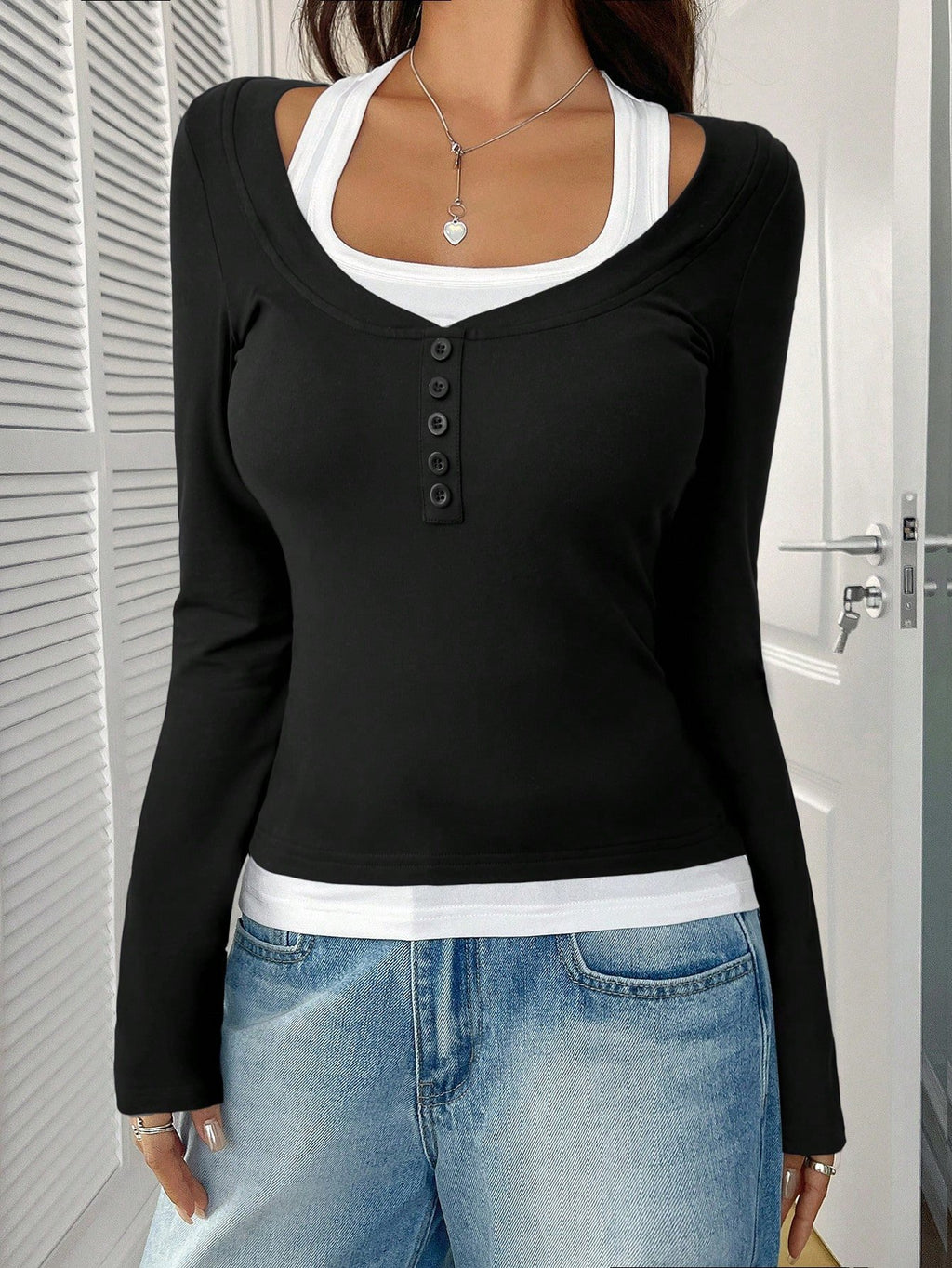 Square Neck Cotton Casual T-Shirt