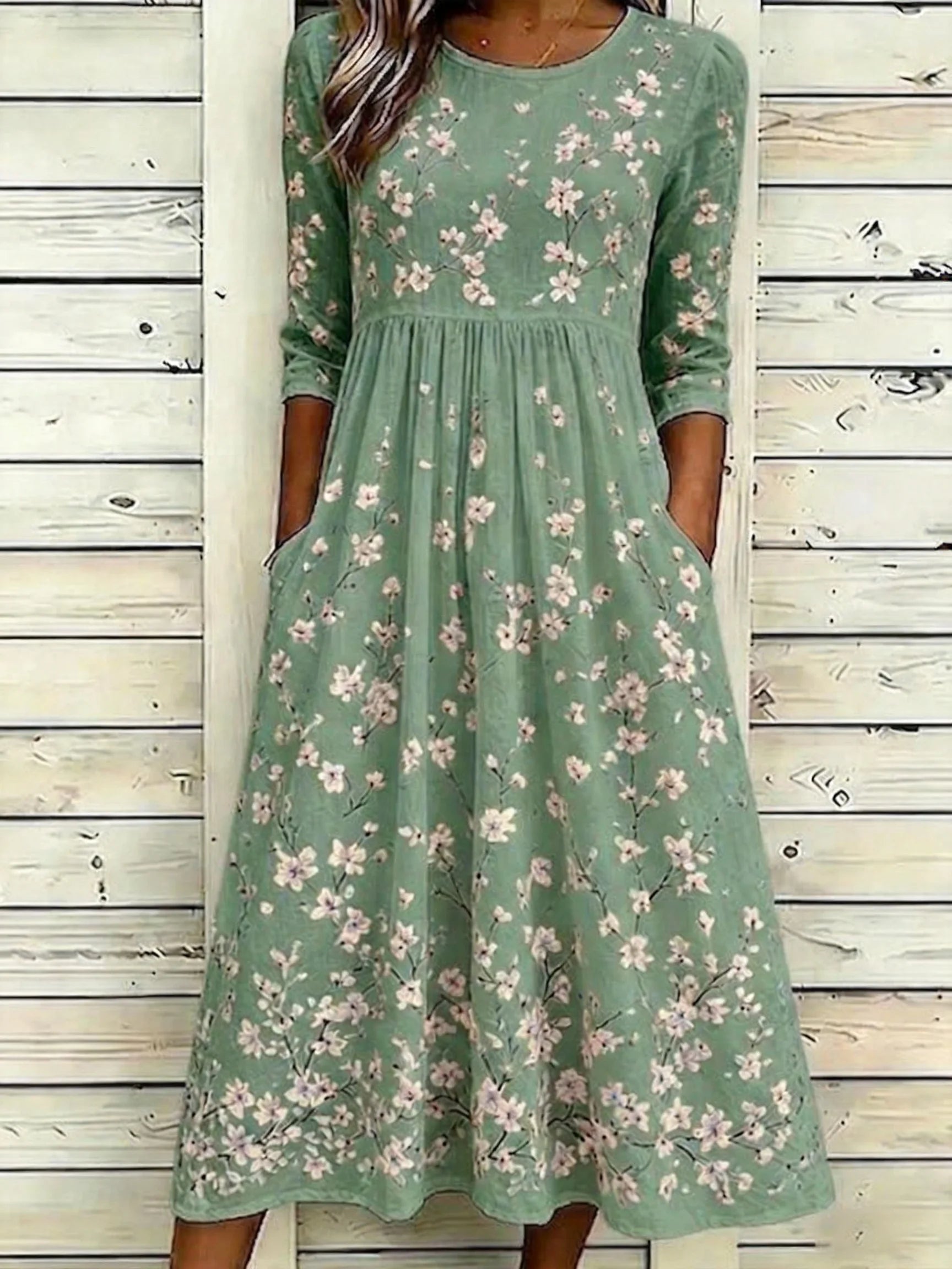 Women's White Floral Print Maxi Dress Short Sleeve Casual A-Line with Pockets