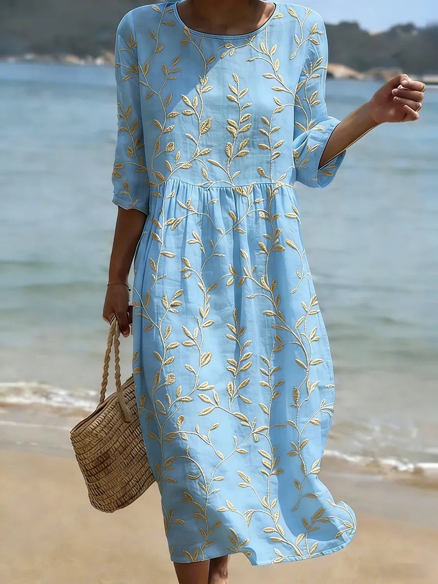 Others Vintage Loose Linen Blend Dress With No