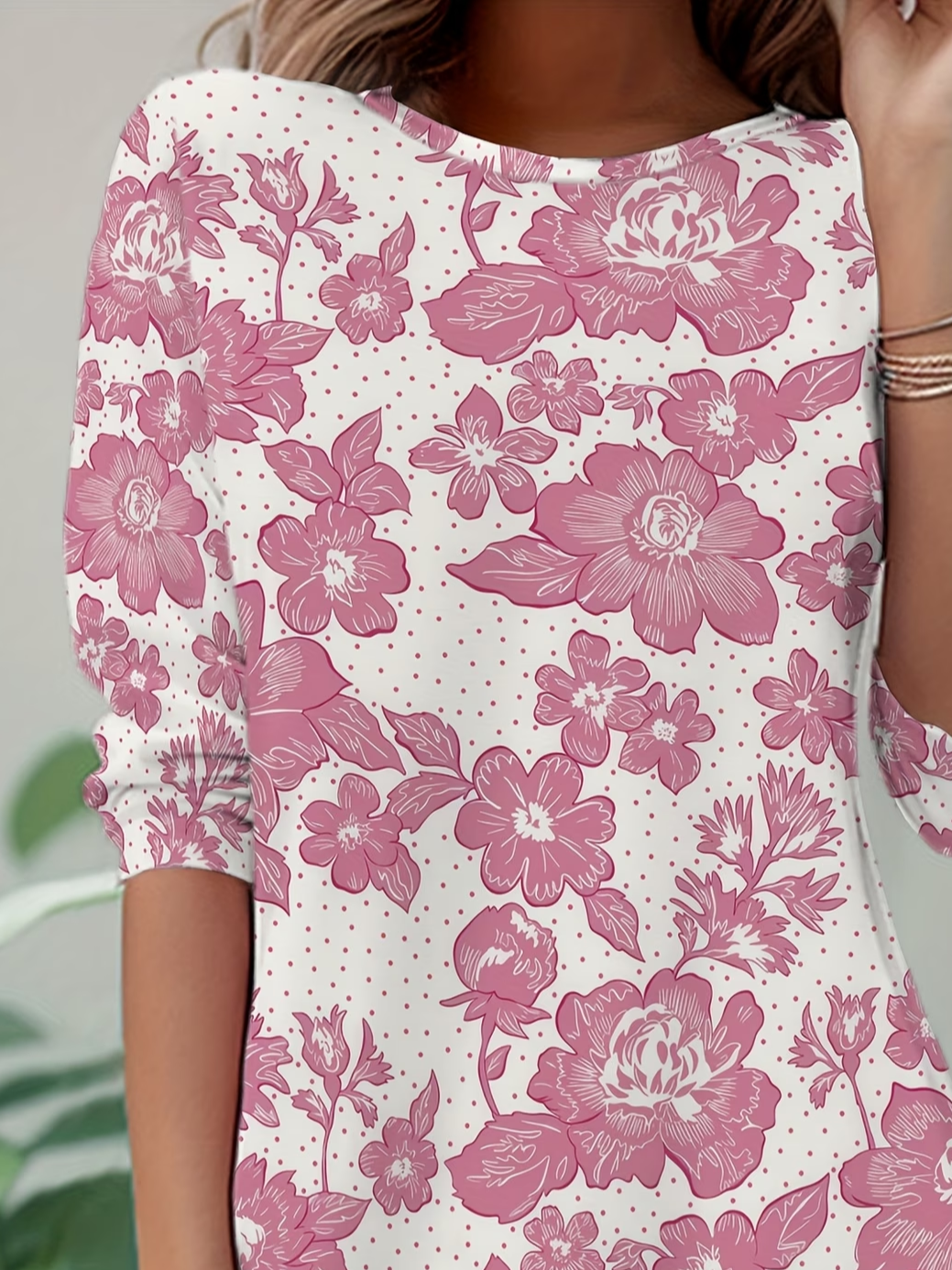 Women's Long Sleeve T-shirt Spring/Fall Pink Floral Jersey Crew Neck Daily Going Out Casual Top