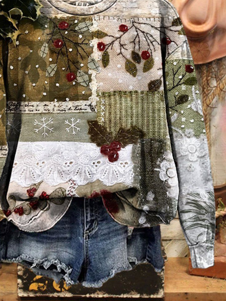 Casual Christmas Crew Neck Loose Sweatshirt