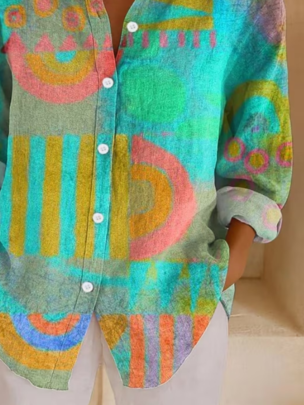 Women's Long Sleeve Shirt Spring/Fall Green Abstract Buckle Shirt Collar Regular Sleeve Daily Going Out Casual Top