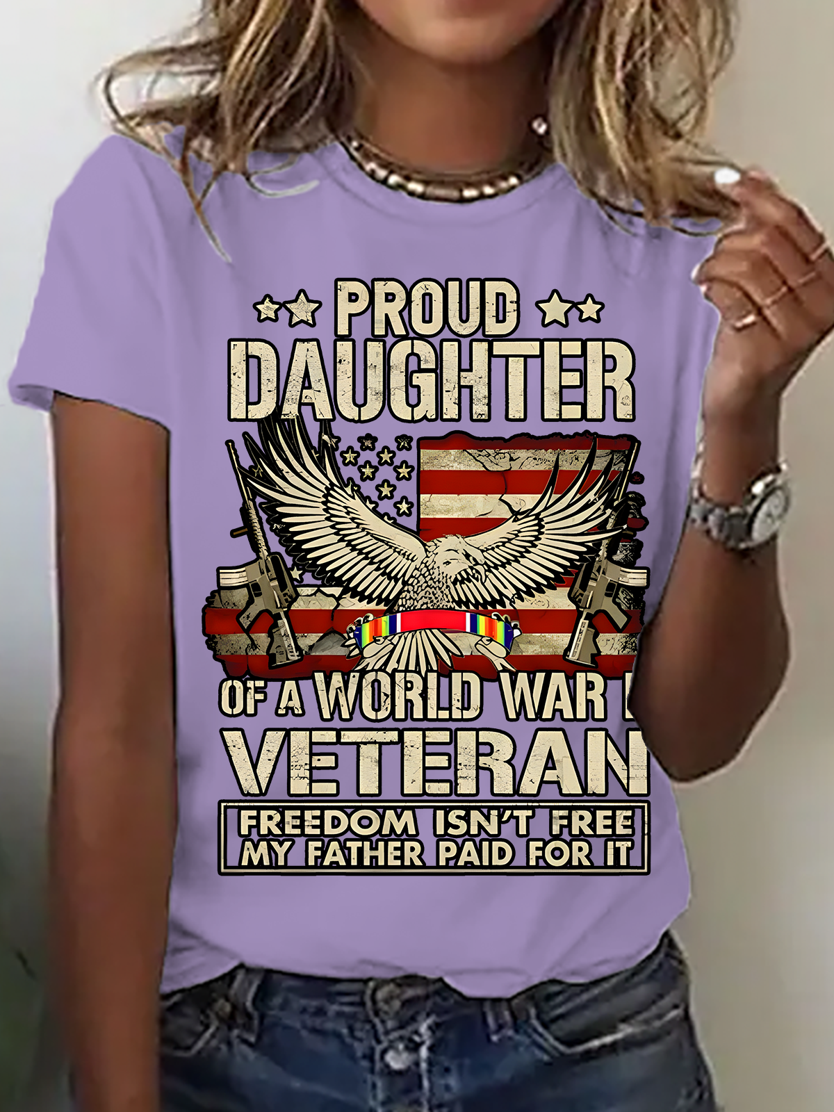 Proud Daughter Of A Wwii Veteran T-Shirt World War 2 Veterans Daughter Cotton T-Shirt