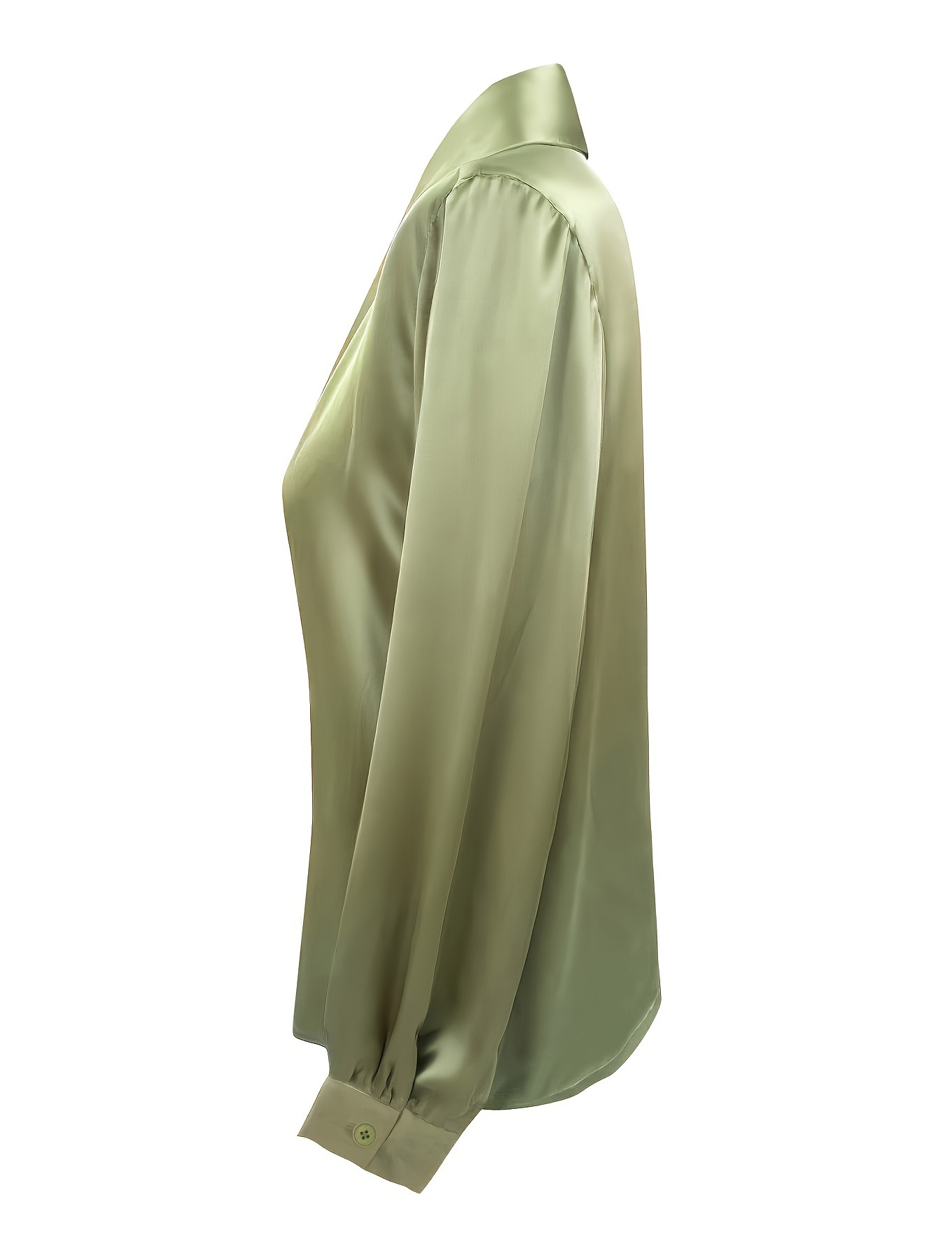Women's Elegant Satin Long Sleeve V Neck Double-row Button Shirt
