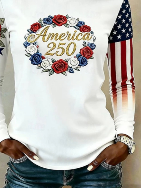 Women's Long Sleeve T-shirt Spring/Fall White Text Letters Printing Jersey Crew Neck Daily Going Out Casual Top