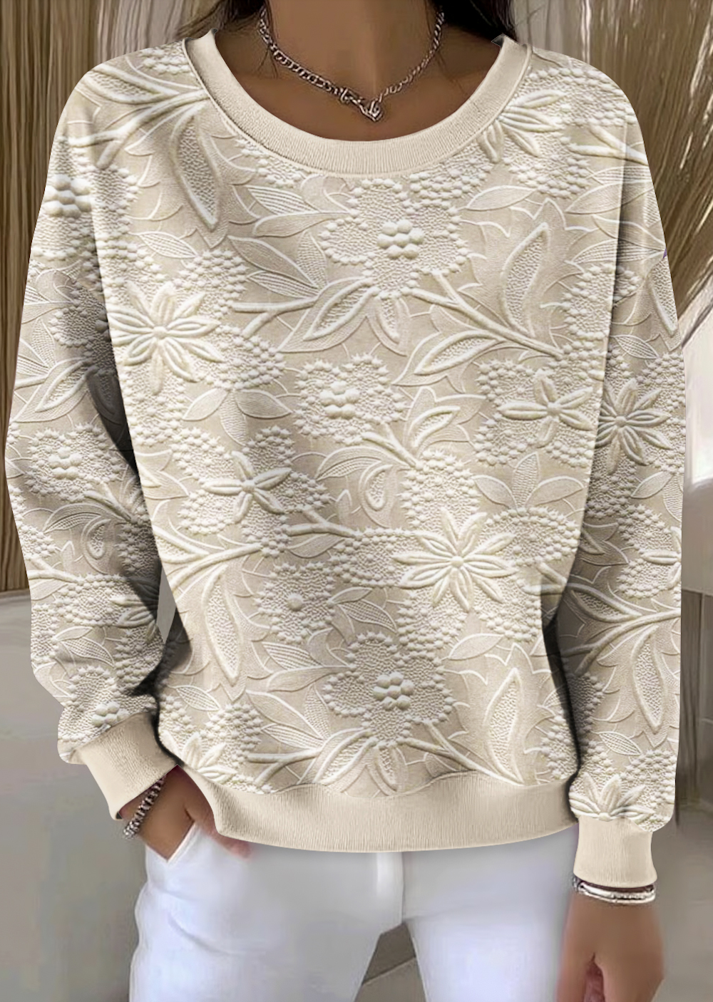 Regular Fit Crew Neck Casual Cotton Sweatshirt