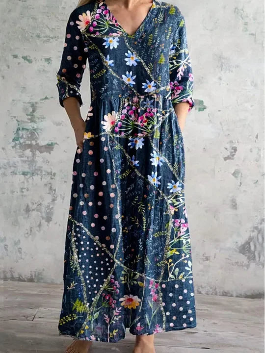 Regular Fit Jersey Botanical Pattern Casual Dress With No