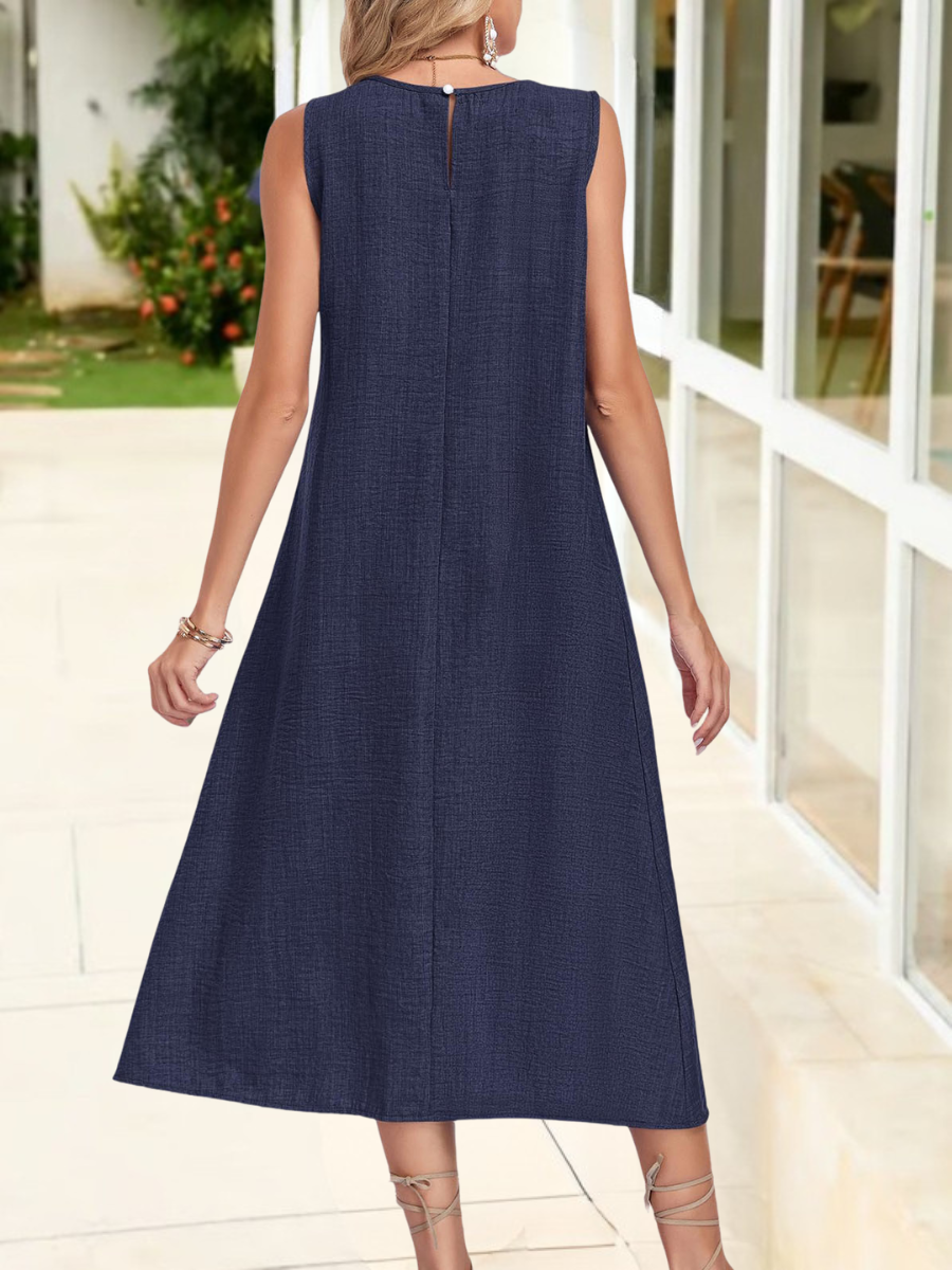 Women's Short Sleeve Summer Blue Plain Split Joint Crew Neck Daily Going Out Casual Maxi A-Line Shift Dress Dress