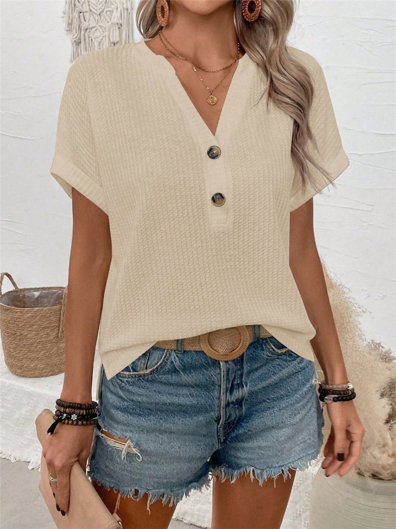 Plain Loose V Neck Elegant T-Shirt