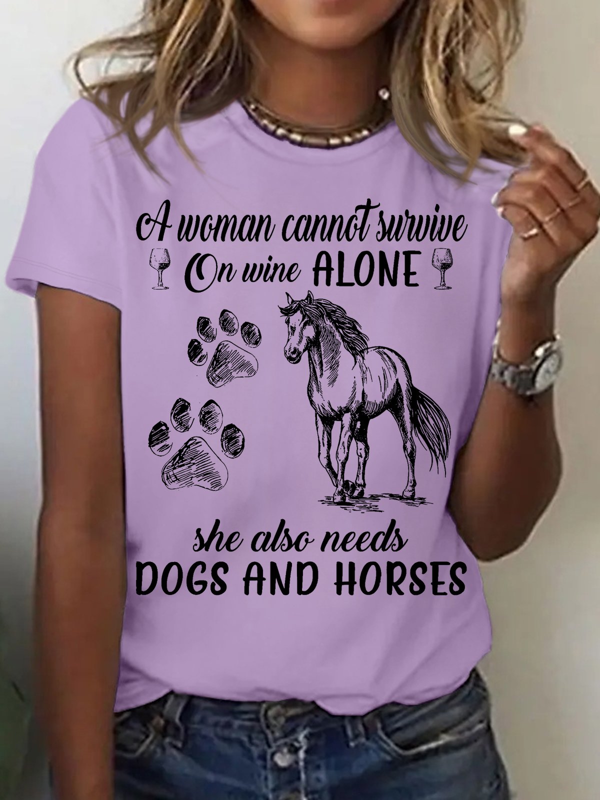 Women's Dogs And Horses A woman cannot survive on wine alone Casual T-Shirt