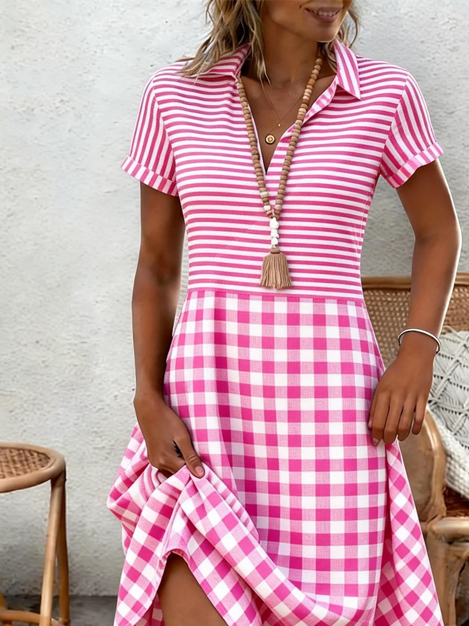 Shawl Collar Casual Shirt Dress With No
