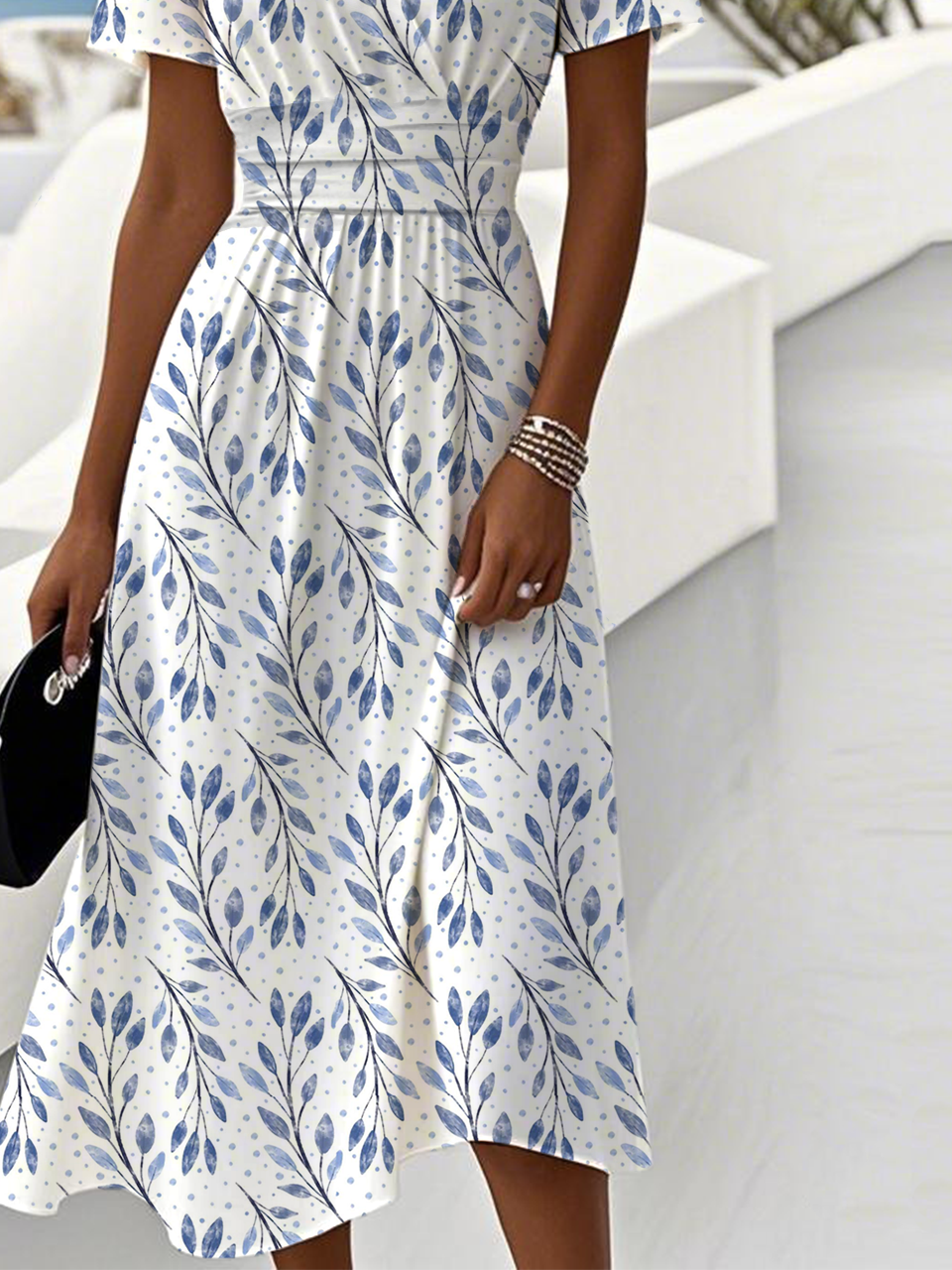 Casual Regular Fit Leaf V Neck Dress With No