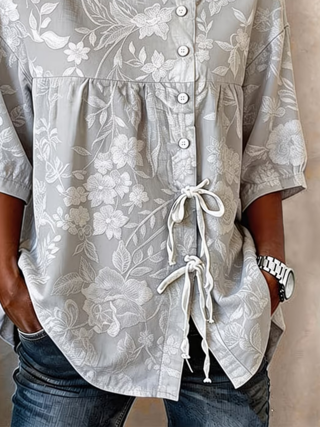 Women's Half Sleeve Shirt Summer Gray Floral Crew Neck Daily Going Out Vintage Top