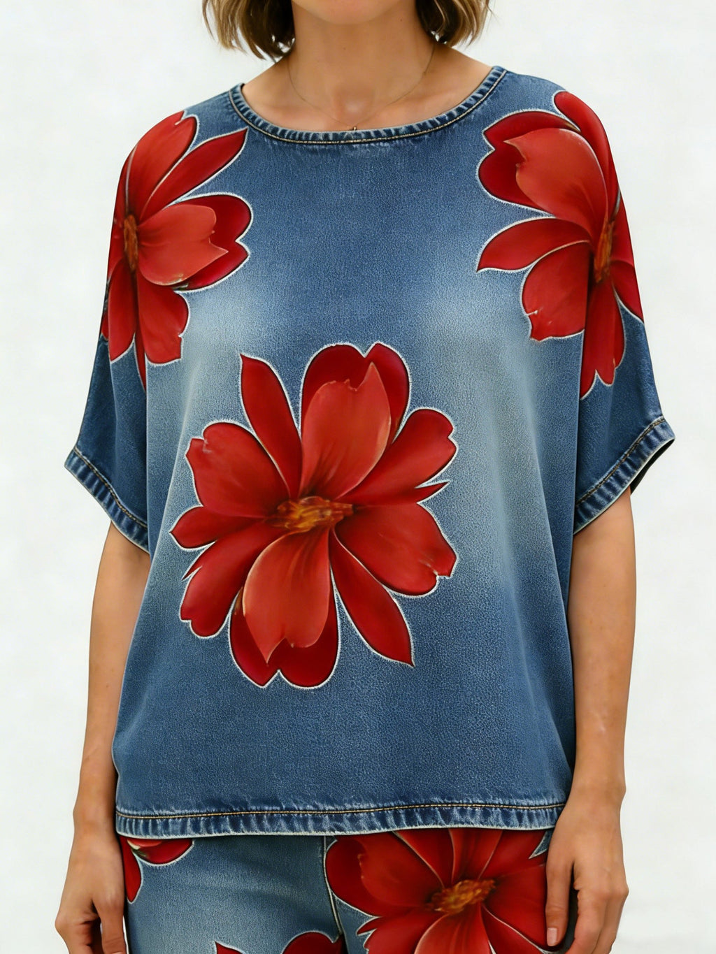 3D Printing Crew Neck Loose Summer Going Out Casual Top