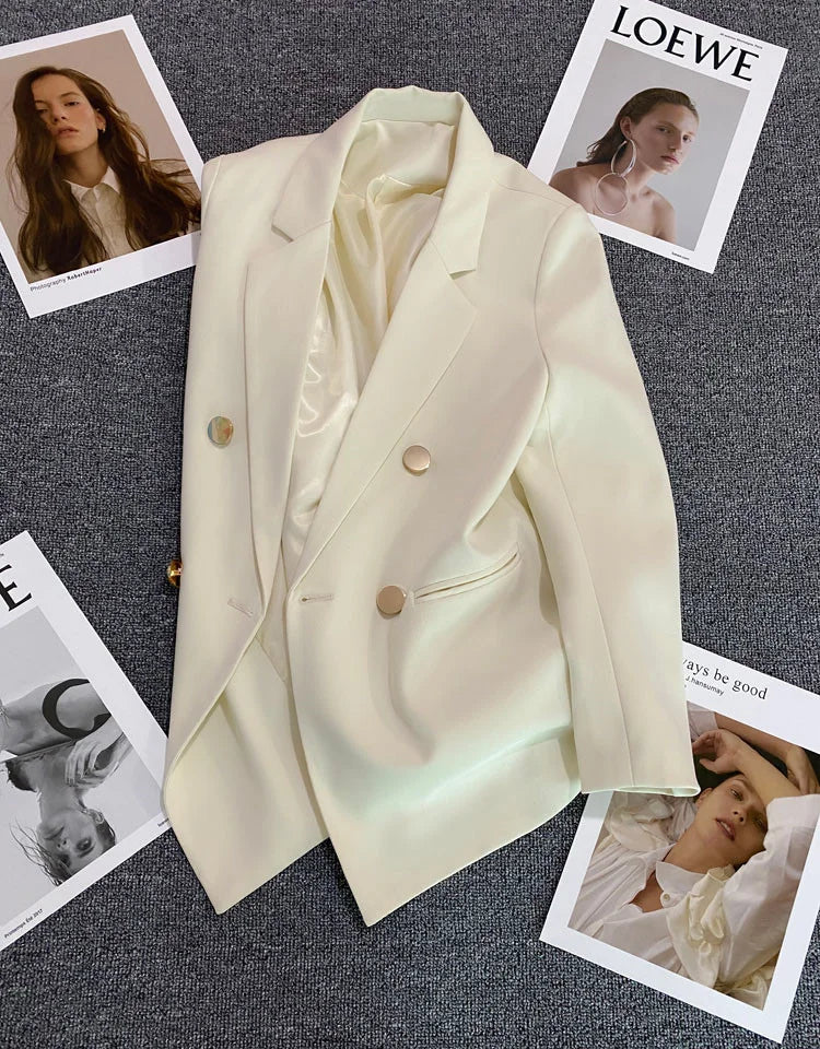 Women's Double Breasted Gold Button Blazer with Peak Lapel